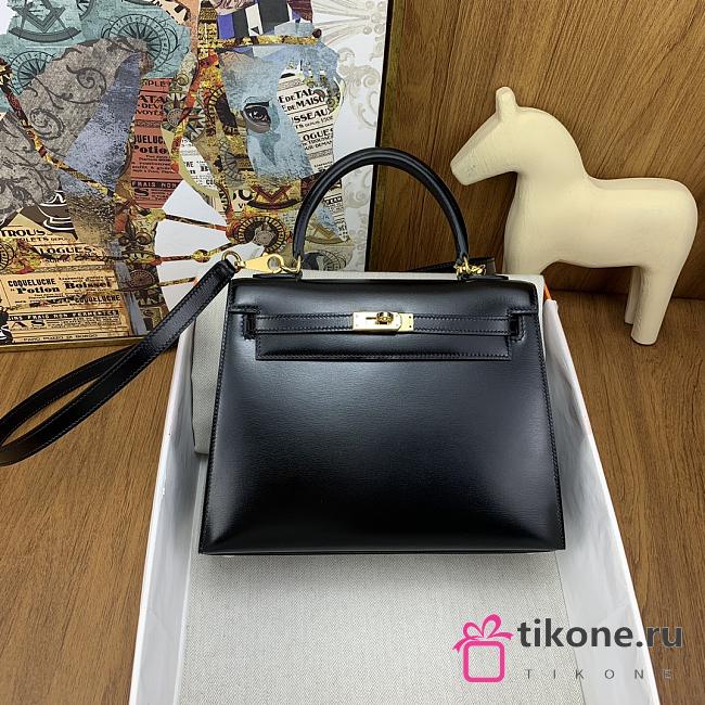 SALE Hermes Kelly 25 Box Leather Gold Hardware Black - 25x17x7cm - 1