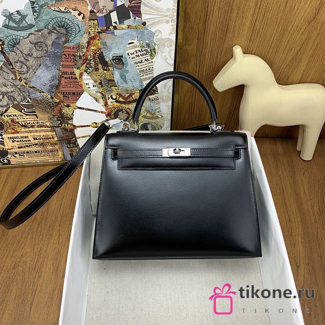 SALE Hermes Kelly 25 Box Leather Silver Hardware Black - 25x17x7cm - 1