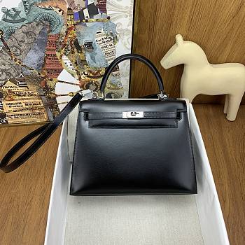 SALE Hermes Kelly 25 Box Leather Silver Hardware Black - 25x17x7cm