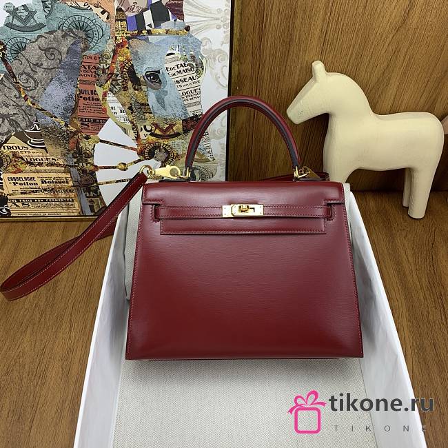 SALE Hermes Kelly 25 Box Leather Gold Hardware Red - 25x17x7cm - 1