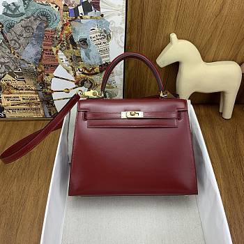 SALE Hermes Kelly 25 Box Leather Gold Hardware Red - 25x17x7cm