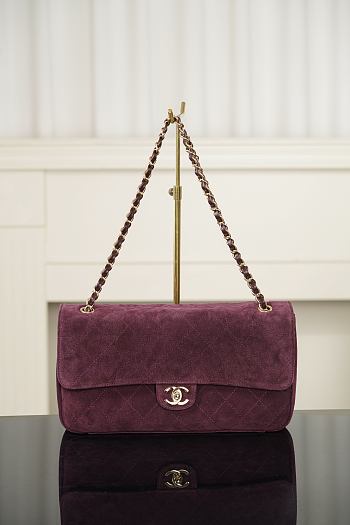 Chanel Maxi Flapbag Suede Calfskin & Gold-Tone Metal Burgundy AS6627 - 32x19.5x10cm