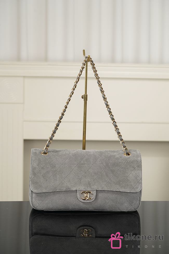Chanel Maxi Flapbag Suede Calfskin & Gold-Tone Metal Gray AS6627 - 32x19.5x10cm - 1