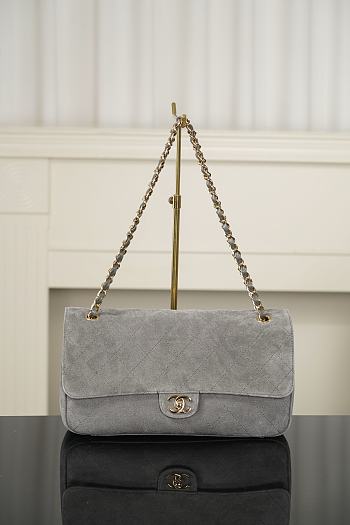 Chanel Maxi Flapbag Suede Calfskin & Gold-Tone Metal Gray AS6627 - 32x19.5x10cm