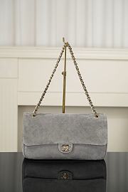 Chanel Maxi Flapbag Suede Calfskin & Gold-Tone Metal Gray AS6627 - 32x19.5x10cm - 5