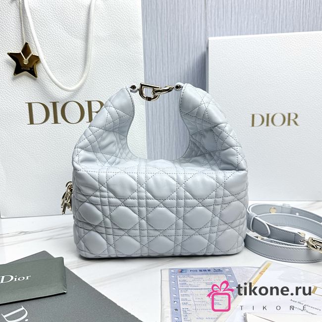 Small Dior Toujours Hobo Bag Ice Blue Cannage Lambskin - 22.5x14x7.5cm - 1