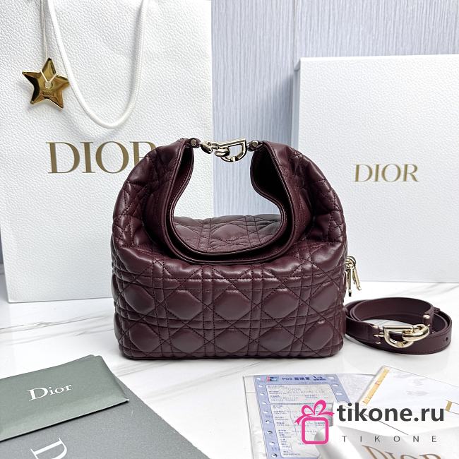 Small Dior Toujours Hobo Bag Deep Amaranth Cannage Lambskin - 22.5x14x7.5cm - 1