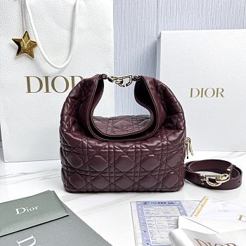 Small Dior Toujours Hobo Bag Deep Amaranth Cannage Lambskin - 22.5x14x7.5cm