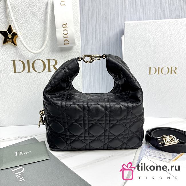 Small Dior Toujours Hobo Bag Black Cannage Lambskin - 22.5x14x7.5cm - 1