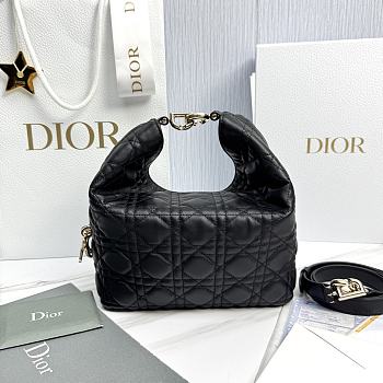 Small Dior Toujours Hobo Bag Black Cannage Lambskin - 22.5x14x7.5cm