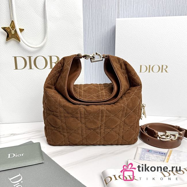 Small Dior Toujours Hobo Bag Marron Bobby Cannage Suede Goatskin - 22.5x14x7.5cm - 1