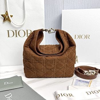 Small Dior Toujours Hobo Bag Marron Bobby Cannage Suede Goatskin - 22.5x14x7.5cm