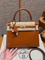 SALE Hermes Kelly 25 Box Leather Gold Hardware Cognac - 25x17x7cm - 1