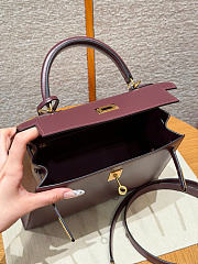 SALE Hermes Kelly 25 Box Leather Gold Hardware Burgundy- 25x17x7cm - 6