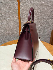 SALE Hermes Kelly 25 Box Leather Gold Hardware Burgundy- 25x17x7cm - 5