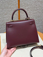 SALE Hermes Kelly 25 Box Leather Gold Hardware Burgundy- 25x17x7cm - 3