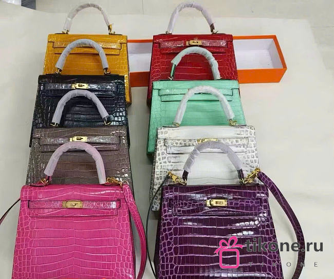SALE Hermes Kelly 25/28 Crocodile Embossed Calfskin Leather - 1