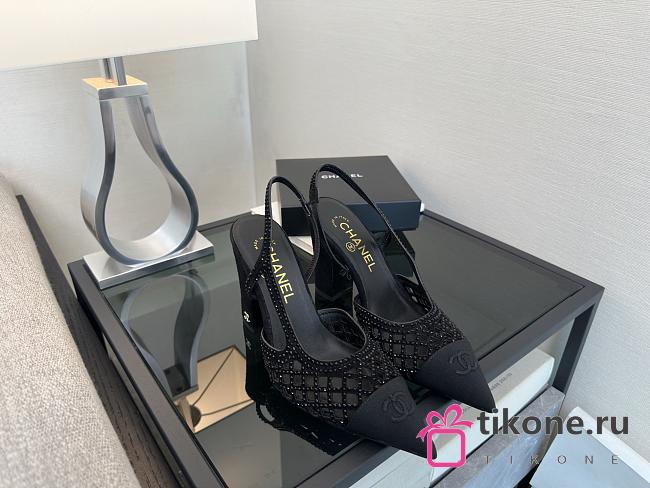 Chanel Slingback Rhinestone & Grosgrain Black 90mm - 1