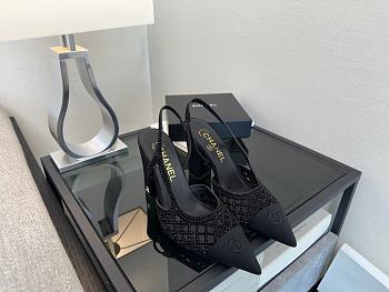 Chanel Slingback Rhinestone & Grosgrain Black 90mm