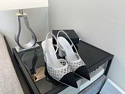 Chanel Slingback Rhinestone & Grosgrain White Black 90mm - 1