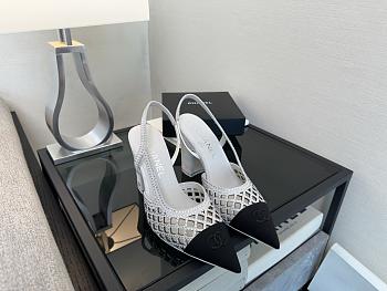 Chanel Slingback Rhinestone & Grosgrain White Black 90mm