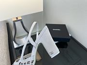 Chanel Slingback Rhinestone & Grosgrain White Black 90mm - 5