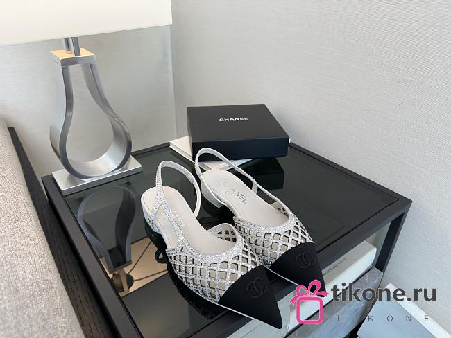 Chanel Slingback Rhinestone & Grosgrain White Black 20mm - 1