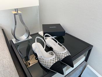 Chanel Slingback Rhinestone & Grosgrain White Black 20mm