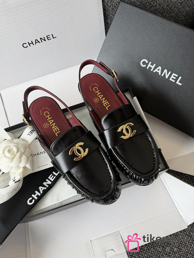 Chanel Slingbacks Crumpled Shiny Lambskin Black G47397 - 1