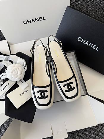 Chanel Slingbacks Lambskin & Patent Calfskin White & Black G47521