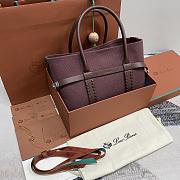 Loro Piana Ghiera Shopper Small Cotton, Linen Burgundy - 28x20x12cm  - 1
