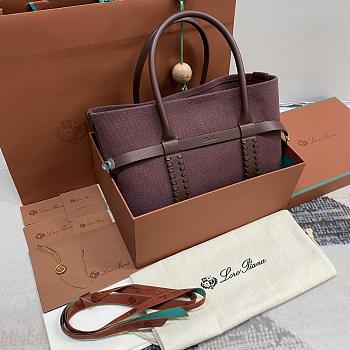 Loro Piana Ghiera Shopper Small Cotton, Linen Burgundy - 28x20x12cm 