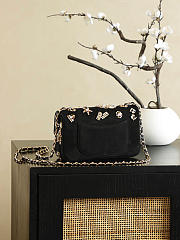 Chanel Mni Classic Handbag Velvet, Strass, Imitation Pearls & Gold-Tone Metal Black, Crystal & Golden - 20x10x7cm - 5