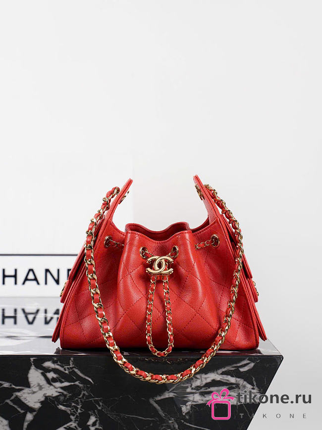 Chanel 25 Mini Handbag Grained Calfskin & Gold Tone Metal Red - 22x20x12.5cm - 1