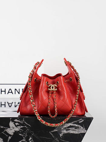Chanel 25 Mini Handbag Grained Calfskin & Gold Tone Metal Red - 22x20x12.5cm