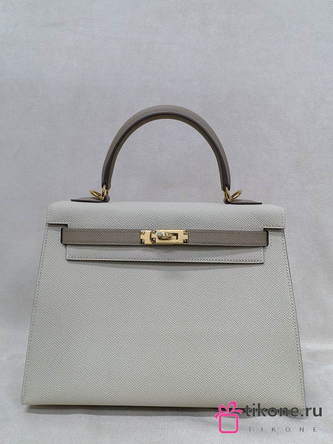Hermes Kelly 25 Epsom Leather Gold Hardware Off White/Gray - 25x17x7cm - 1