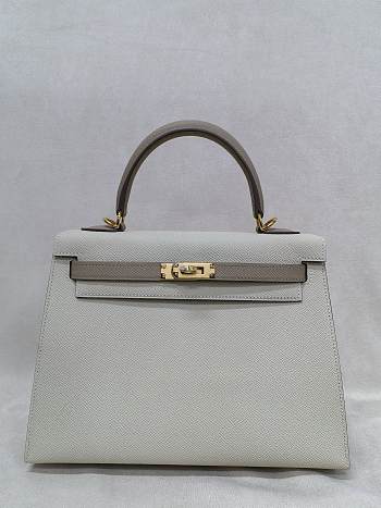 Hermes Kelly 25 Epsom Leather Gold Hardware Off White/Gray - 25x17x7cm
