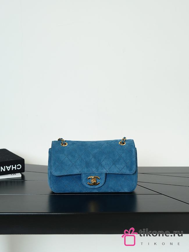 Chanel Mini Flap Bag Suede Calfskin & Gold Metal Blue - 20x13x6cm - 1