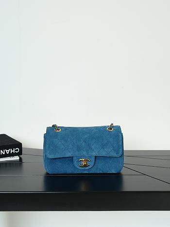 Chanel Mini Flap Bag Suede Calfskin & Gold Metal Blue - 20x13x6cm