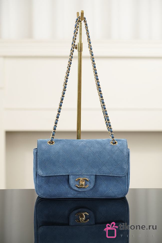 Chanel Mini Flap Bag Suede Calfskin & Gold Metal Denim Blue - 20x13x6cm - 1