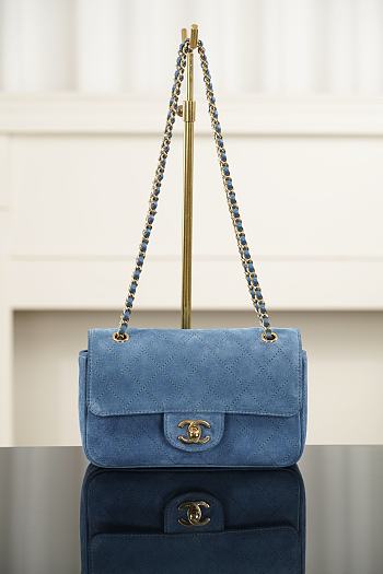 Chanel Mini Flap Bag Suede Calfskin & Gold Metal Denim Blue - 20x13x6cm