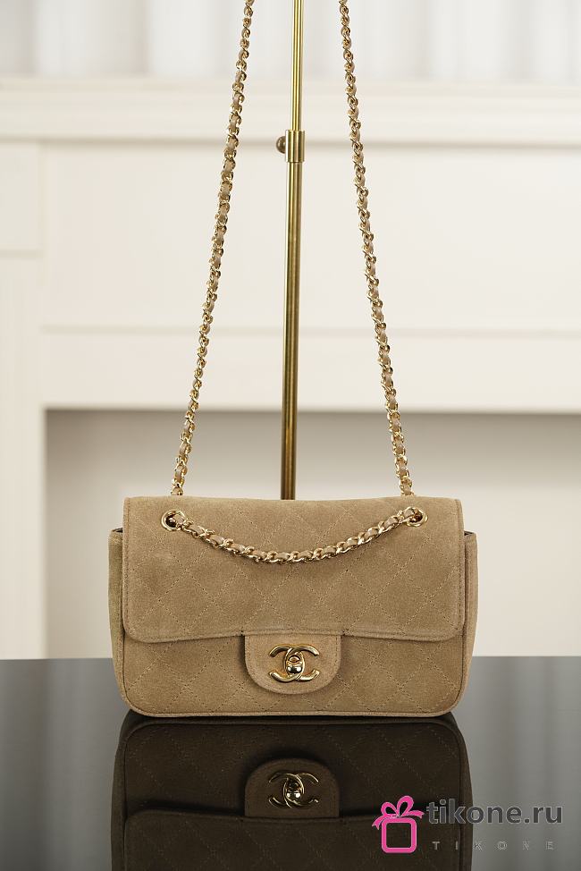 Chanel Mini Flap Bag Suede Calfskin & Gold Metal Beige - 20x13x6cm - 1