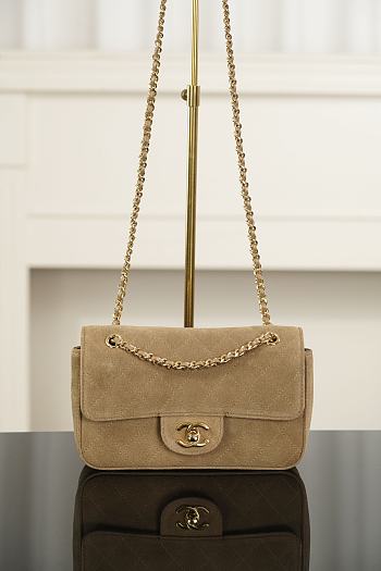 Chanel Mini Flap Bag Suede Calfskin & Gold Metal Beige - 20x13x6cm
