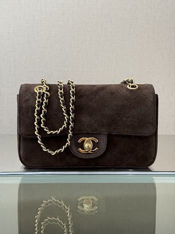 Chanel Mini Flap Bag Suede Calfskin & Gold Metal Chocolate - 20x13x6cm