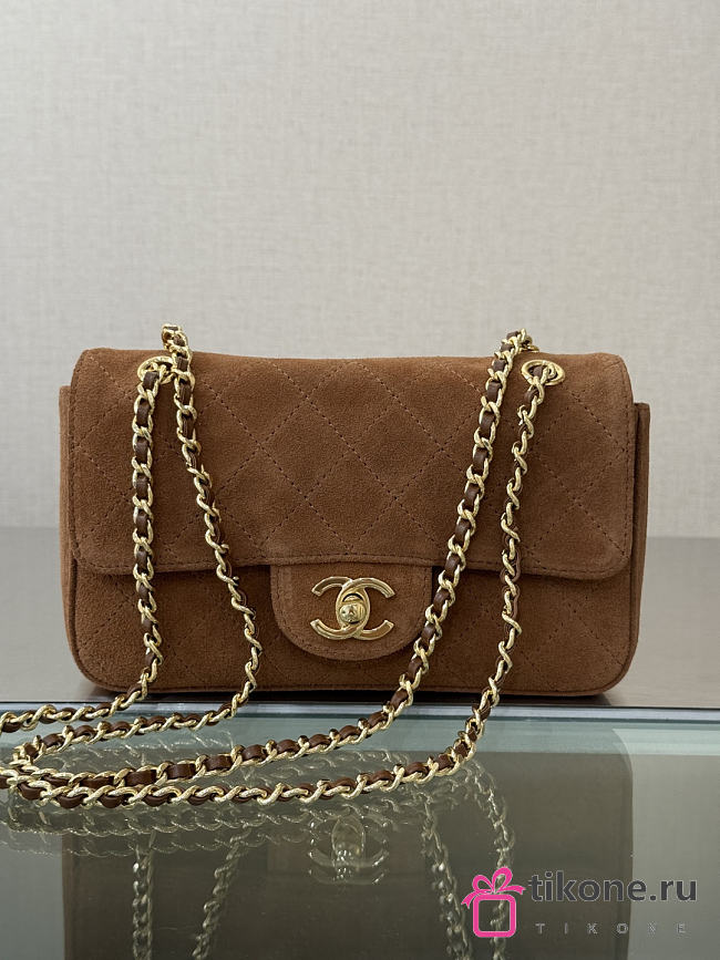 Chanel Mini Flap Bag Suede Calfskin & Gold Metal Cognac - 20x13x6cm - 1
