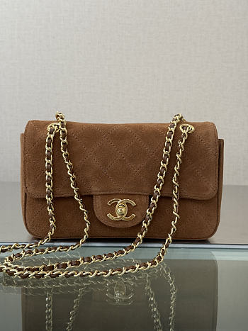 Chanel Mini Flap Bag Suede Calfskin & Gold Metal Cognac - 20x13x6cm