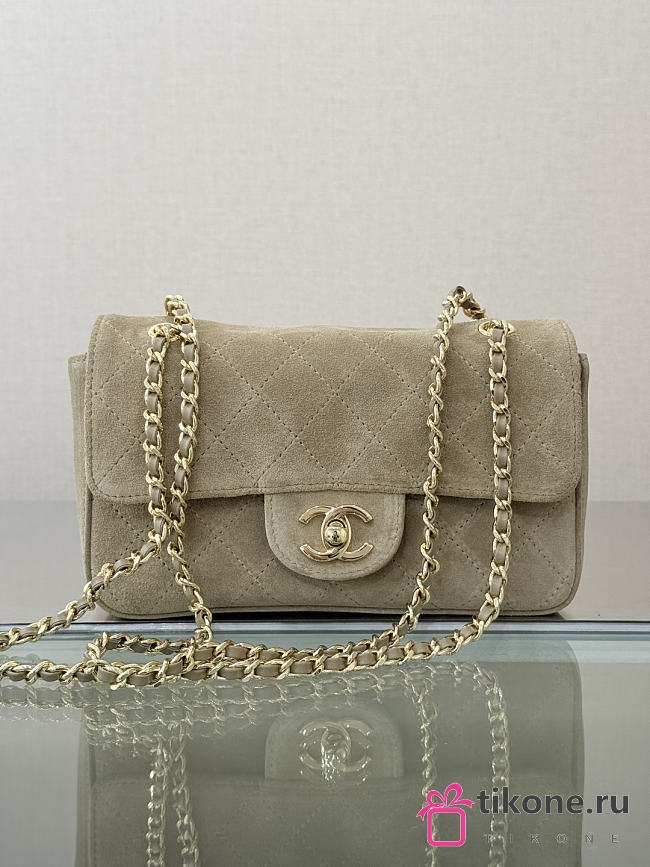Chanel Mini Flap Bag Suede Calfskin & Gold Metal Light Beige - 20x13x6cm - 1