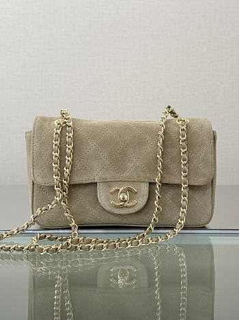Chanel Mini Flap Bag Suede Calfskin & Gold Metal Light Beige - 20x13x6cm