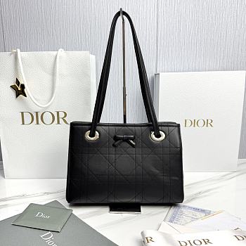 Small Dior Promenade Shopping Bag Black Flat Cannage Calfskin - 27x20x12.5cm