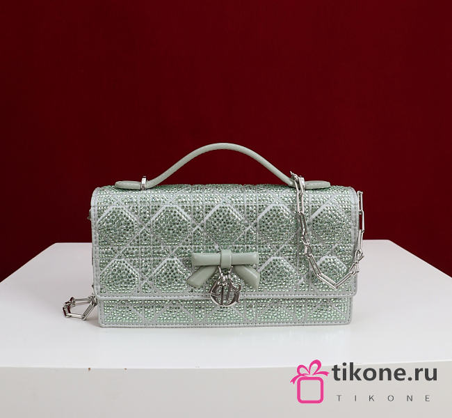 My Dior Mini Bag Green Cannage Satin and Strass - 21x11.5x4.5cm - 1